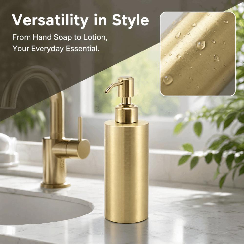 Stainless Steel Soap Dispenser 260ml Capacity Gold Shampoo Dispenser Refillable With Pump Liquid Soap Dispenser