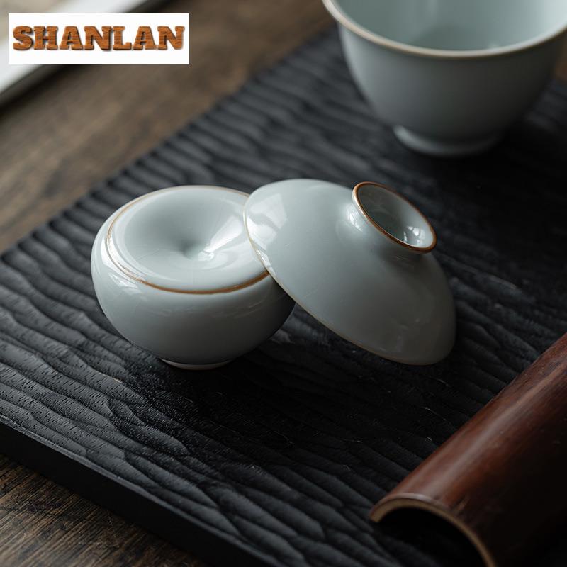 Azure Ru Kiln Porcelain War Drum Teapot Cover Holder Ice Cracked Glaze Cover Frame Zisha Pot Lid Shelf Kung Fu Teaset Ornaments