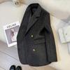 Women's 2025 Winter Dark Grey Twill Blazer - British Style Commuting Jacket