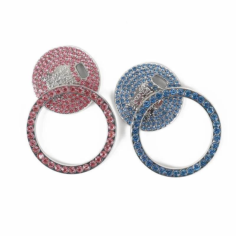 Car Start Button Rhinestone Sticker Diamond Bling Ring One Click Start Stop Switch Stickers Decoration Auto Accessories Decals