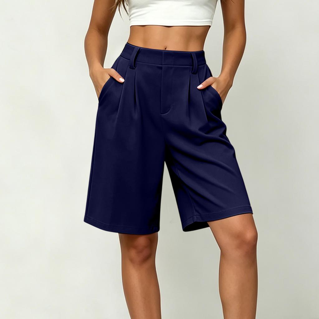 Women Casual Loose Fit Wide Leg Bermuda Shorts with Pockets Mid Length Street Style Five Point Pants Comfortable Everyday Wear