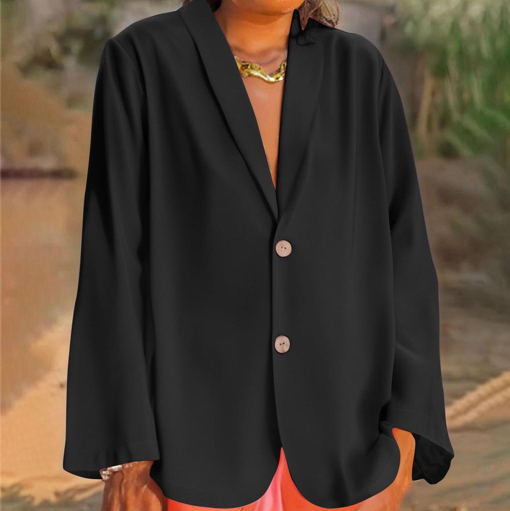 Women's Fashion Solid Color V-neck Long Sleeve Button Casual Cardigan Coat