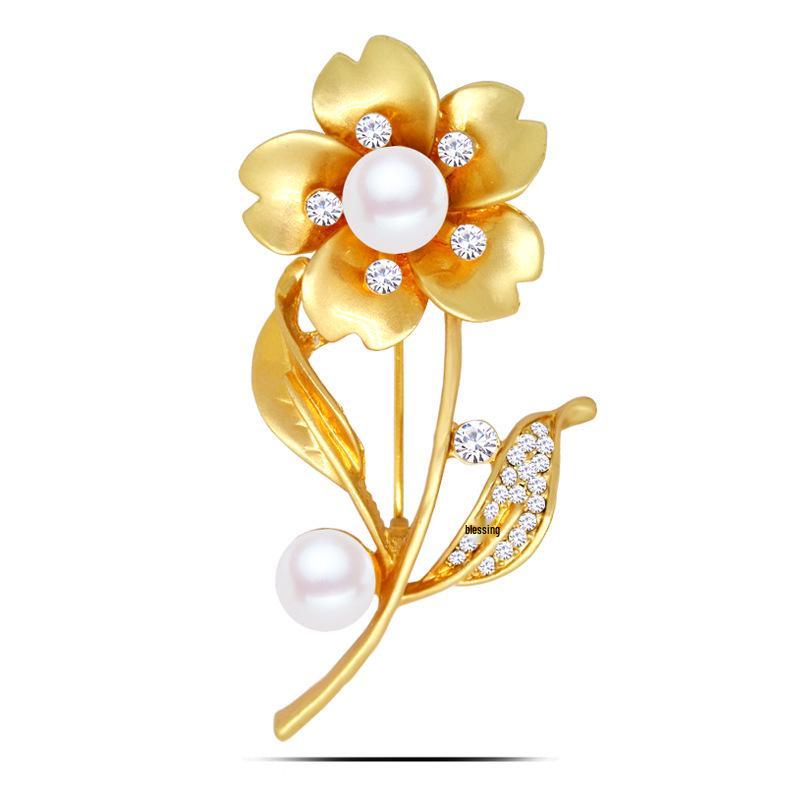 Korean Style Sunflower Pearl Brooch - Retro Fashion Rhinestone Pin Accessory