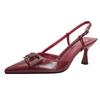 Französische Taschenkopf-Sandalen Damen 2025 neuer Sommer große Größe Damenschuhe spitz hinten leer einzelne Schuhe rot hohe Absätze Stiletto