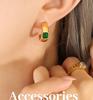 C-shaped Green Zirconia Earrings in 18K Gold-Plated Titanium Steel - European & American Style Fashion Accessory