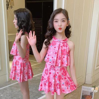 2024 New Cartoon Girls' One-Piece Swimsuit with Skirt, Available for Small and Medium Children