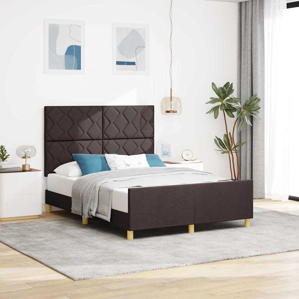 Bed Frame with Headboard Dark Brown 140 X 190 Cm Fabric