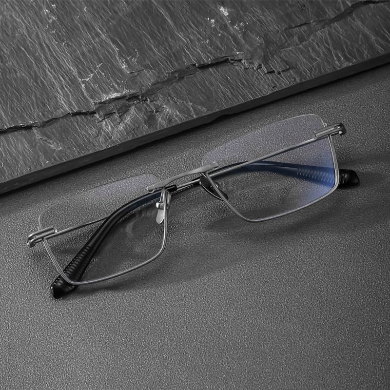 Brand Reproduction Special Trendy Inverted Frame Design Pure Titanium Half-Rim Square Glasses Business Ultralight Big Half Frame