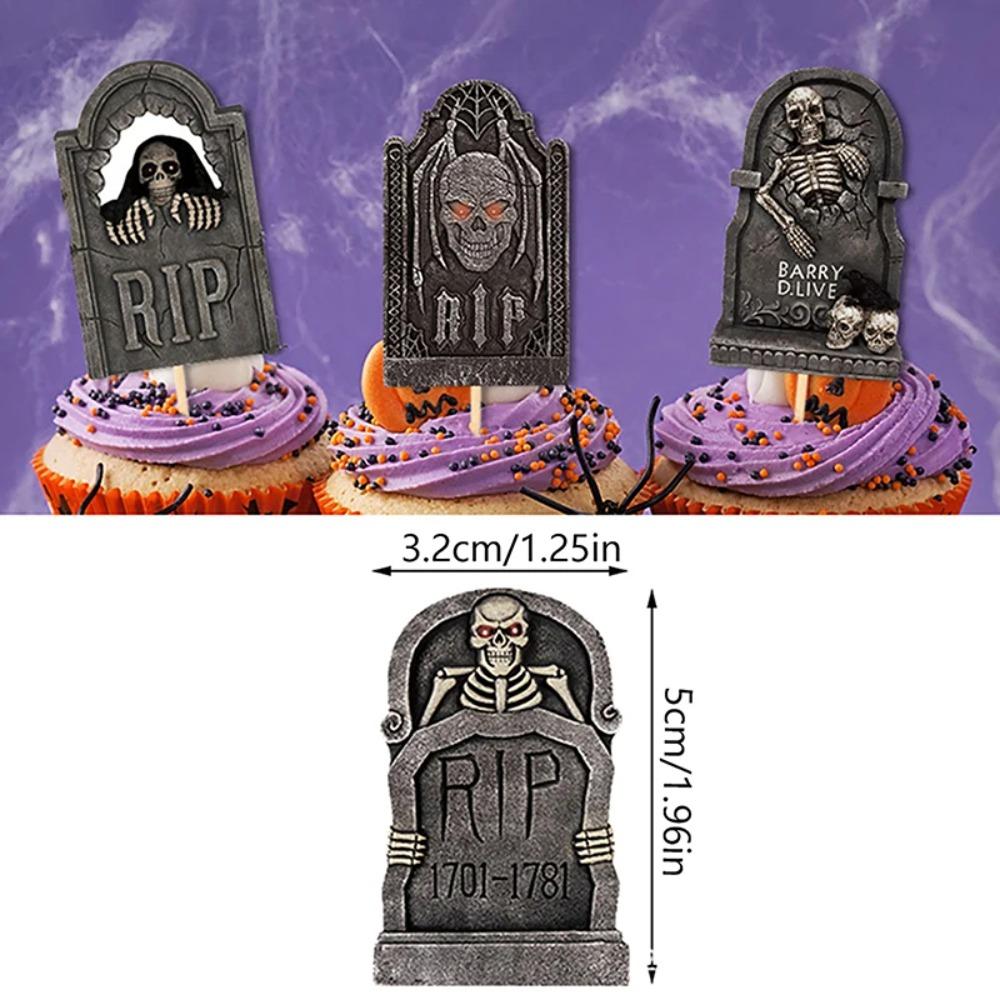 8pcs Festival Halloween Tombstone Cupcake Toppers Paper Tombstone Cake Insert Card  Ghost Festival