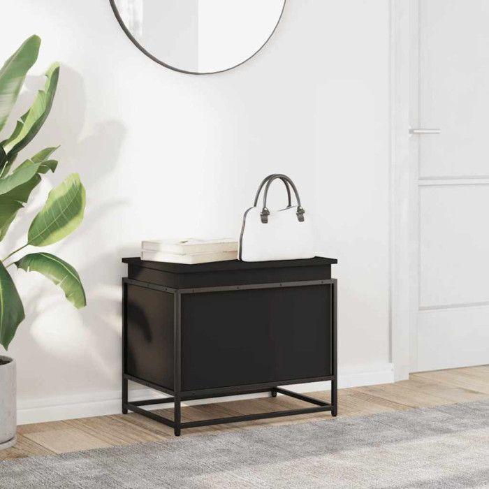 Boîte de rangement avec couvercle noir bois d ingénierie