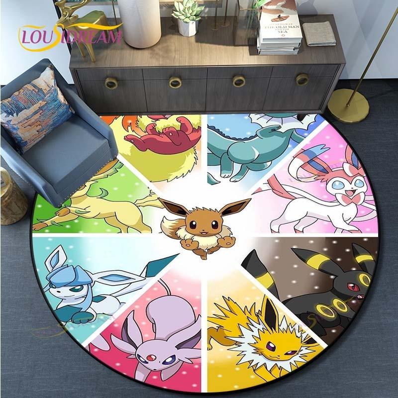 Cartoon Pokemon Round Carpet Fashion Cartoon Pictures Printed Round Area Rugs Parlor Bedroom Floor Mat Anti-slip  Area Rug  Rugs