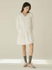 Nub V-Neck Shirring Longsleeve Dress - White