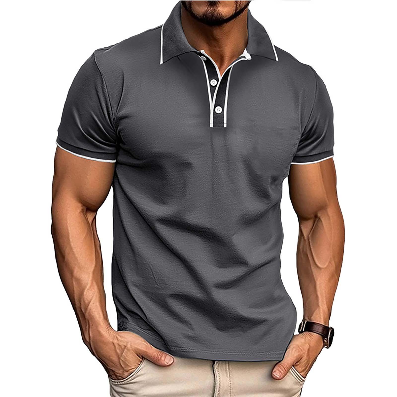 

Men s Short Sleeved Lapel Collar T-shirt Casual Round Neck Top L