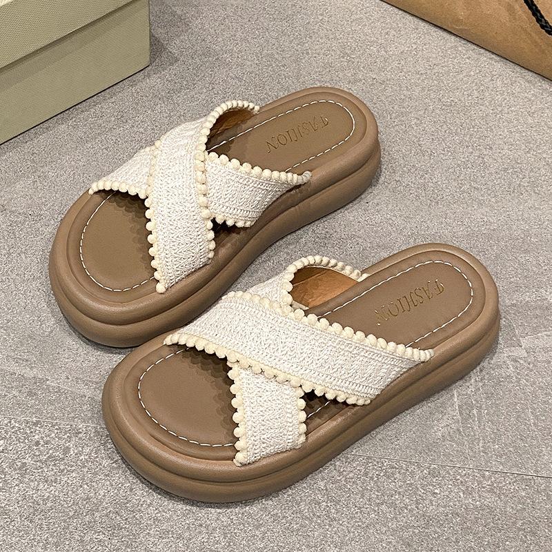 

Універсальні мафінові зручні однослівні сандалі жіночі 2025 літо нова колекція на високій товстій підошві пляжні шльопанці для ходьби 40