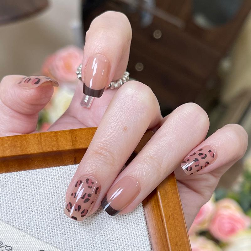 

Типсы для французского маникюра с леопардовым принтом - Трендовые накладные ногти в стиле острой девушки с TikTok. Handmade Nails XS Size 10 pcs/bag