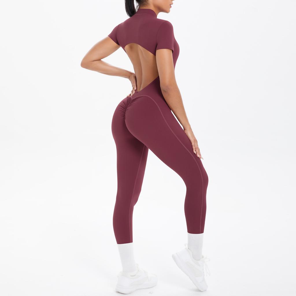 New Tight Fitting Backless Hollow Short Sleeved Pants Jumpsuit, Sports Running Fitness Jumpsuit, Yoga Suit