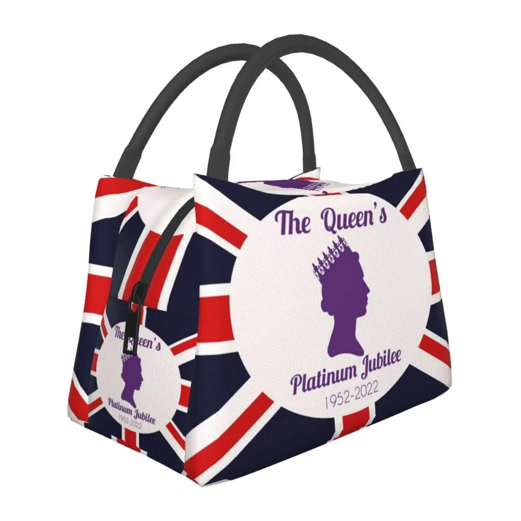 Queen Elizabeth II Flag Insulated Lunch Bag Amulet Cooler Thermal Lunch Tote Office Picnic Travel