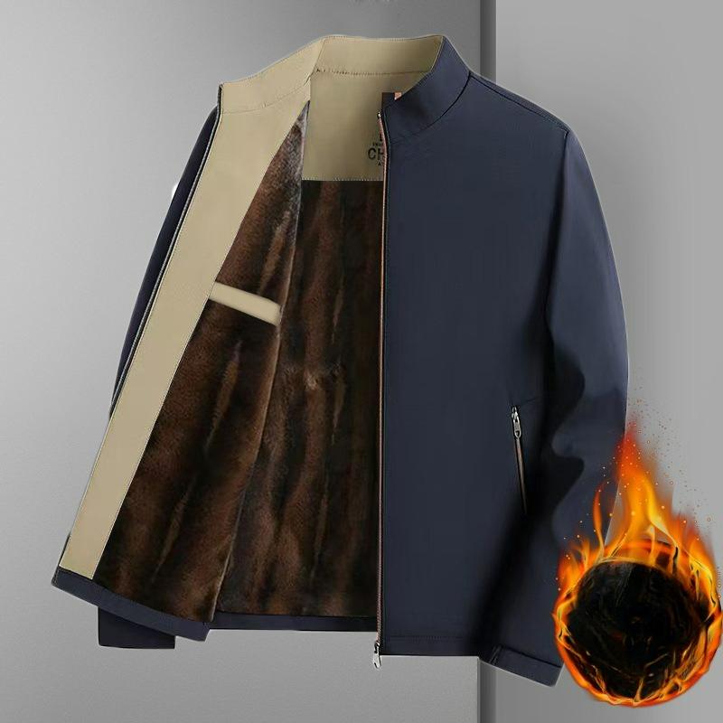 Black Gold Dad Jacket Stand-up Collar Jacket Winter Plus Velvet Business Casual Thickened Men's Jacket