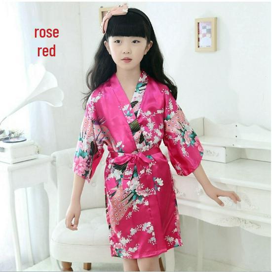 

Шелковый халат-кимоно с павлином для девочек - Детская ночная сорочка, одежда для сна, халат 100cm (2#) розы красного