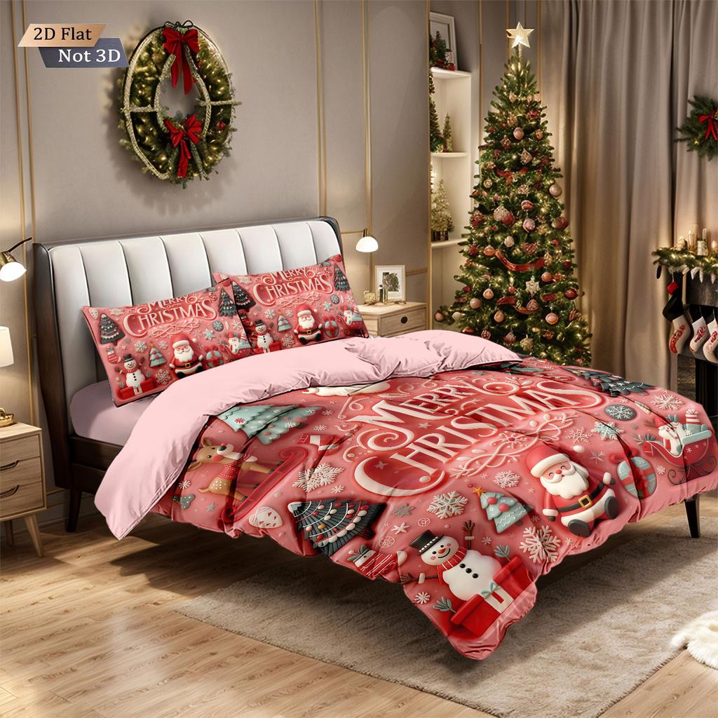 3-teiliges Bettwäscheset mit Weihnachtsmann-Imitationsreliefdruck, ohne Füllung, in verschiedenen Größen, Schlafzimmer-Feiertagsbettwäsche-Dekoration, maschinenwaschbar
