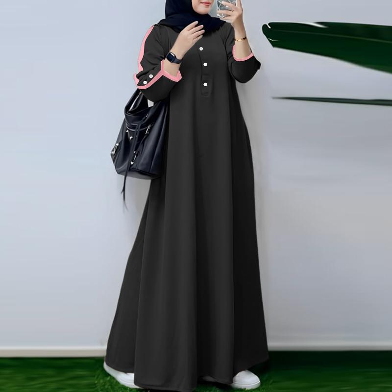 ZANZEA Женское повседневное платье-туника с круглым вырезом, однотонное, с длинным рукавом, свободного кроя 3XL чёрный