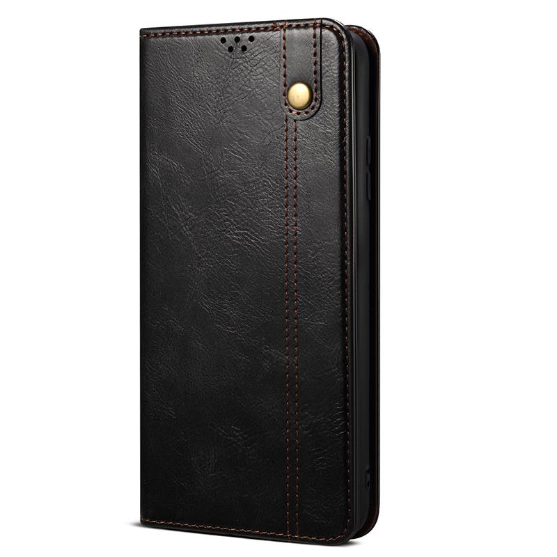 For iPhone 15 Pro PU Leather Mobile Phone Case Waxy Crazy Horse Texture Phone Cover Stand Wallet