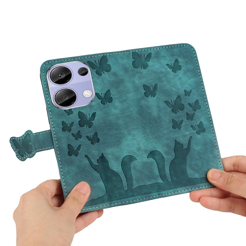 For Xiaomi Redmi Note 13 Pro 4G/Poco M6 Pro 4G Lommebok Telefondeksel Sommerfugl Katt Imprint Lærdeksel