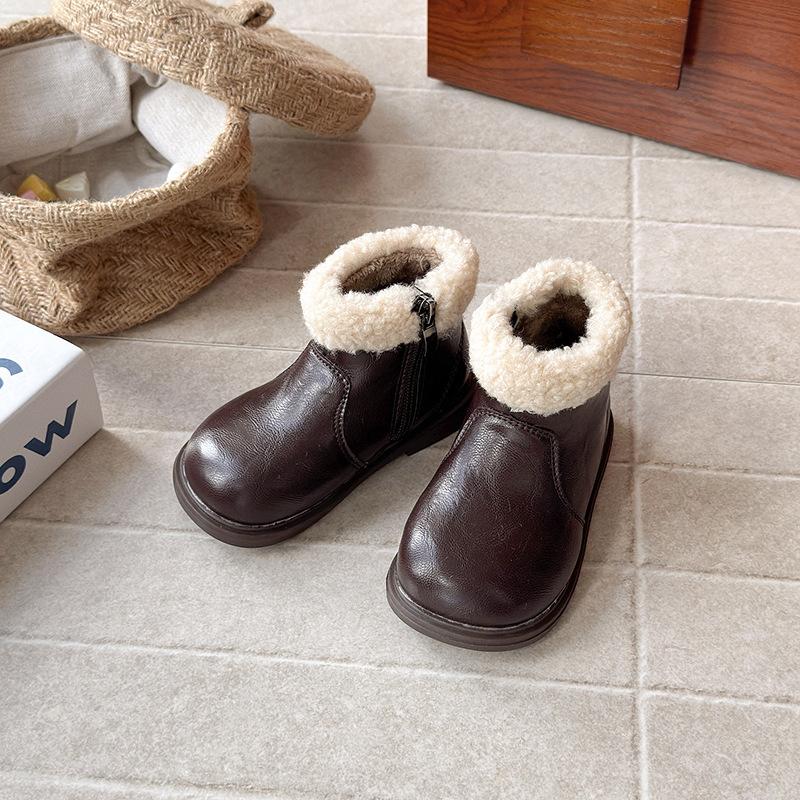 Kids Fleece Lined Fur Trimmed Winter Ankle Boots 21 коричневый