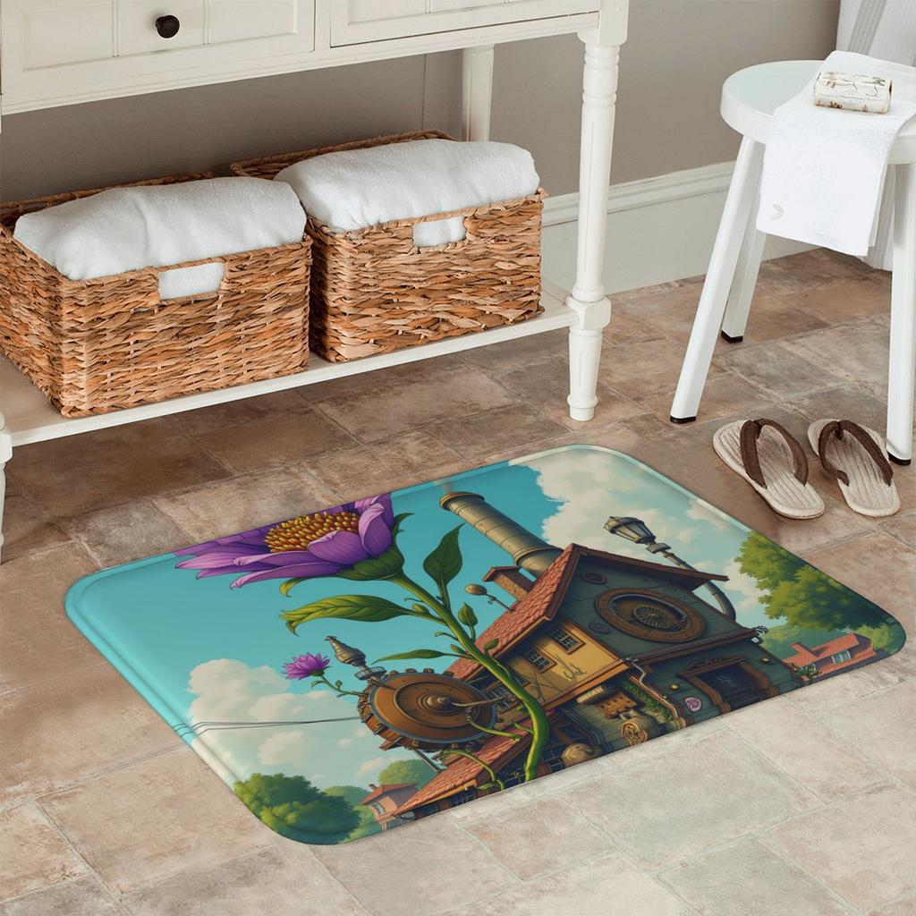 1PC Steampunk Cottage Kitchen Rug Non-Slip Door Mat Pop Design Bathroom Rug Bath Mat Carpet for Home Sink Laundry Decoreeree
