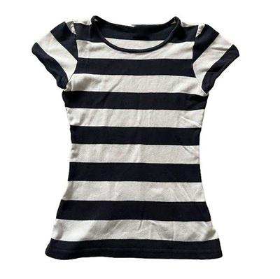 T-shirt a righe slim fit stile americano con scollo rotondo Y2K