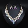 Shining Temperament Crystal Gemstone Necklace Earrings Set Dress Wedding Dinner Women'S Jewelry