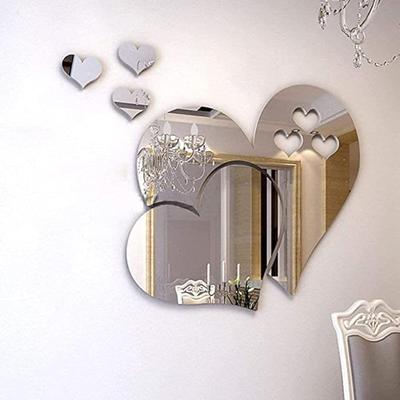 Mirror Wall Stickers, 3D Crystal Double Love Heart Acrylic DIY Art Wall Decals Home Living Room Bathroom TV Background Decor, 5Pcs(Silver)