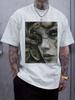 Snake & Broken Face Graphic Print T-shirt - White Casual Short Sleeve Round Neck Tee