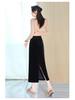 Women's Black Velvet High Waist Slit Midi Skirt - Spring/Autumn 2026