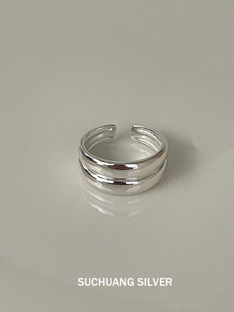 Su Chuang S925 Sterling Silver Textured Open Ring for Women - Versatile High-End Stacking Design