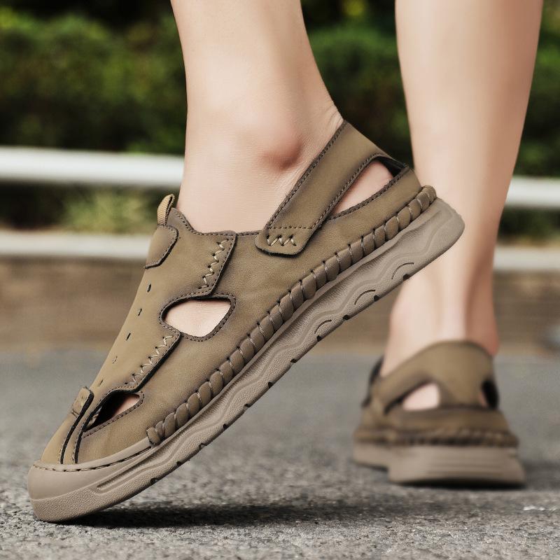 2025 Popular Bag Head Sandals Men's Summer Beach Sandals Trendy Men's Hand-stitched Large Size Cool Slippers