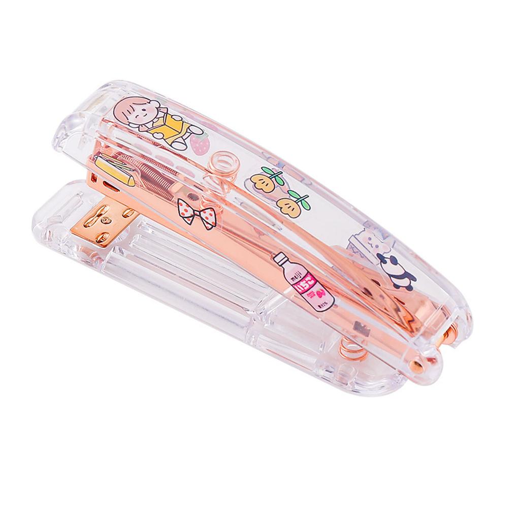 Desktop Stapler Multipurpose Portable Efficient Stylish Minimalist Rose Gold Transparent Stapler