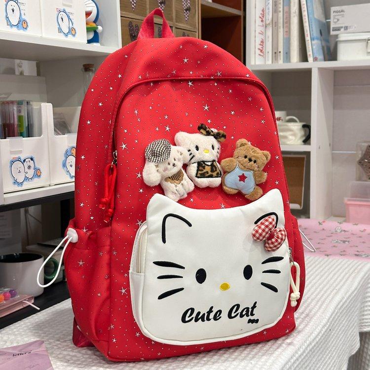Schoolbag Trend Niche Kitty Cat Dots Schoolbag Female Large Capacity Korean Cute Cartoon Student Class Backpack
