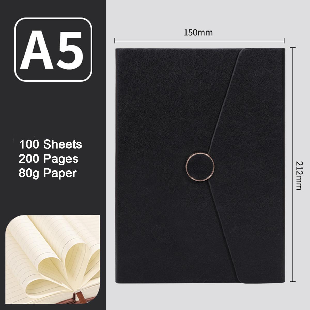 

A5 Leather Student Subject Notebook, Buckle Business Notepad, Meeting Record Book, Thickened diary, Excerpt Book, 100 sheets 200 pages A5