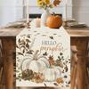 1Pc Autumn Pumpkin & Dried Leaf Table Runner - Thanksgiving Party Decor, Rectangular Tablecloth With "Hello Pumpkin" Design