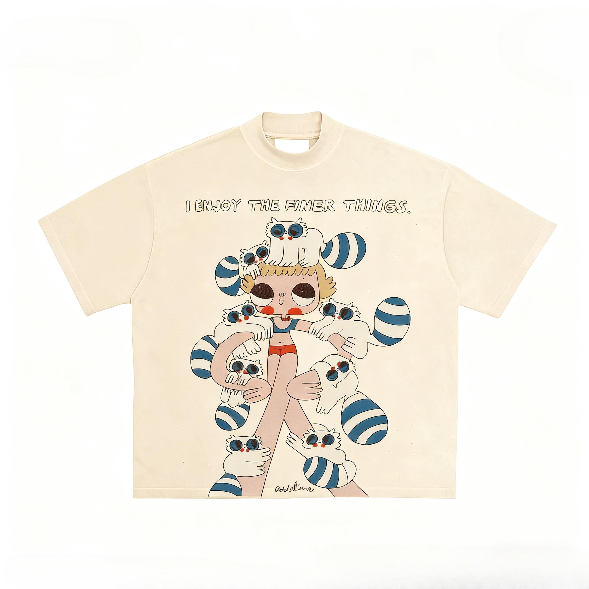 

Raccoon and Girl Graphic Print Autumn Pure Cotton Unisex T-shirt Short Sleeve Street Fashion Trend Clothing Street Style S