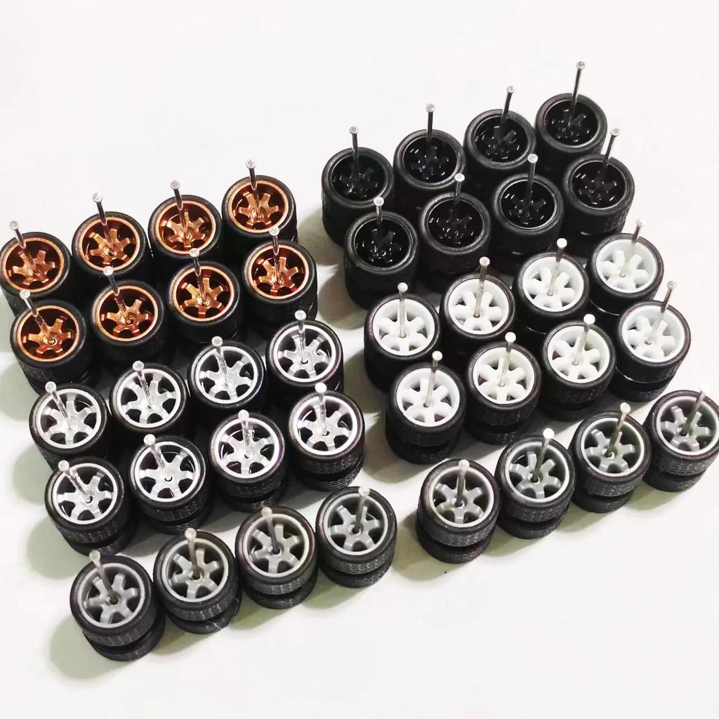 20Sets 1/64 Alloy Car Model Wheels TE37 Mini Wheel with Textured Tire Tyres Spare Parts Diameter 11mm