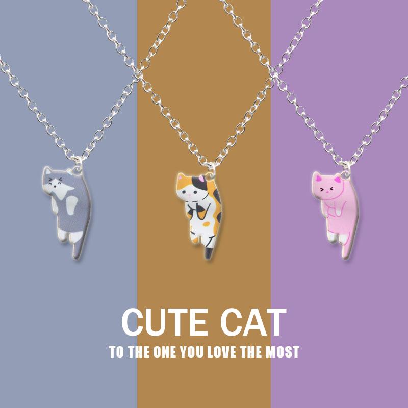 Cute Cartoon Cat Pendant Necklace For Women Metal Chain Choker Couple Friendship Party Jewelry Gift