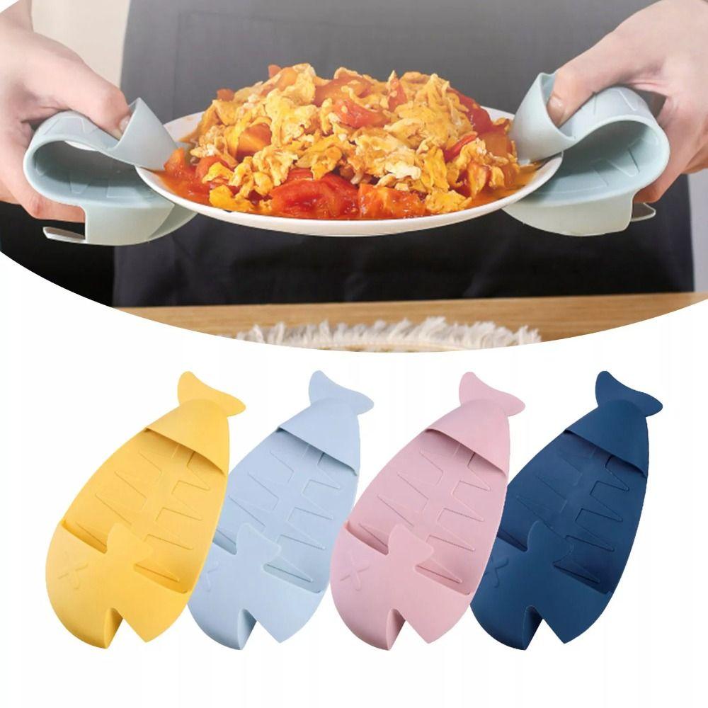 

TPR Half Finger Hand Mitts Fish Shaped Oven Glove Portable Hand Clip 2pcs Yellow
