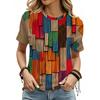 Women's Color Imitation Wood Splicing Printed Short-sleeved Round Neck T-shirt Round Neck Casual Top