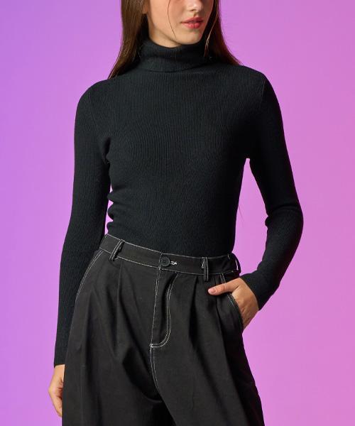 KOLEAT Winter Warm Heat Reversible Knit Turtleneck [Black] Ribbed Knit Kcl Ver.