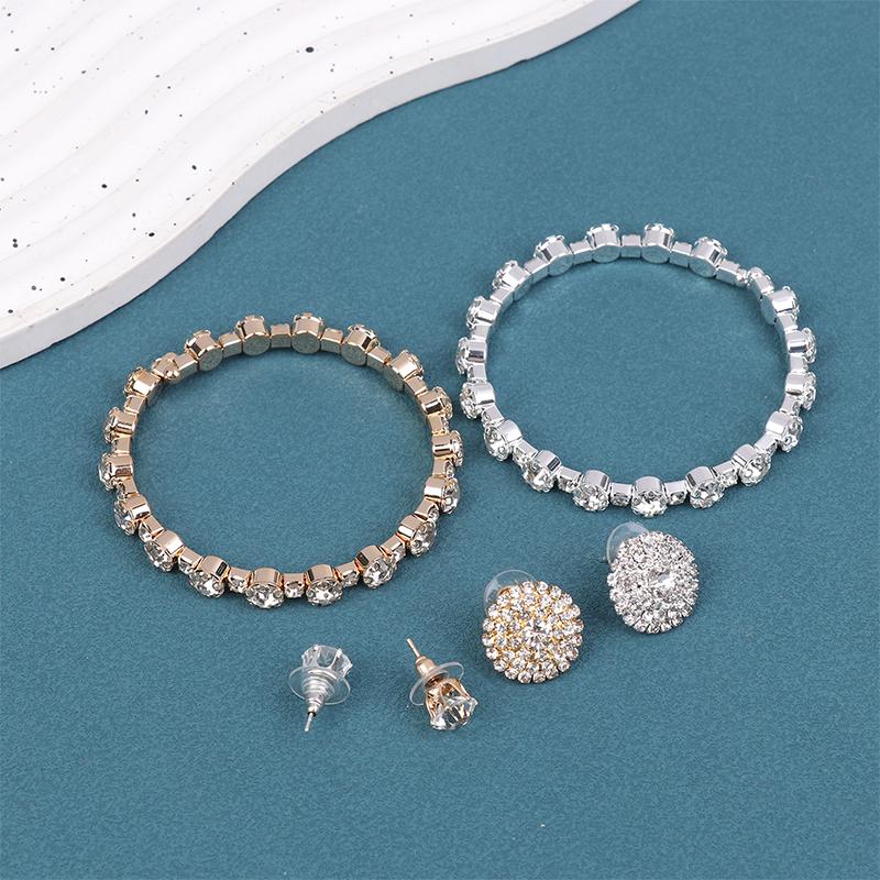 3Pcs Women'S Jewelry Set With  Multi-Layer Collars Necklace Earrings Bracelets Wedding Party Accessories