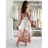 New Summer Fashion V-neck Printed Short-sleeved Dress With Waist And Wide Swing Skirt