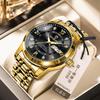 Binbang Men's Waterproof Quartz Watch with Luminous Dial, Rhinestone Accents, Dual Calendar, and Steel Strap.