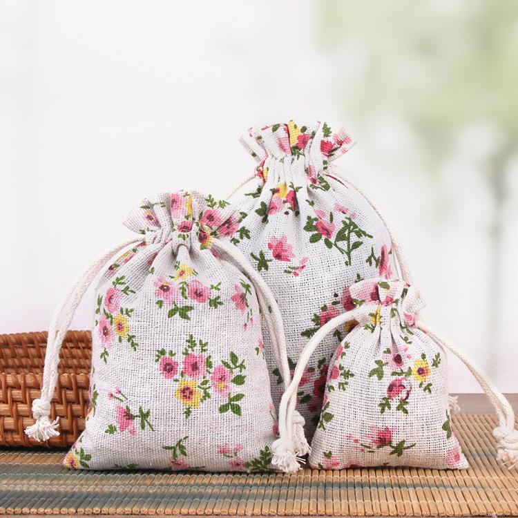 10Pcs/lot (10x14cm/13x18cm) Linen Printed Cotton Gift Bags Cute Creative Pattern Wedding Party Jewelry Gift Storage Bag Reusable
